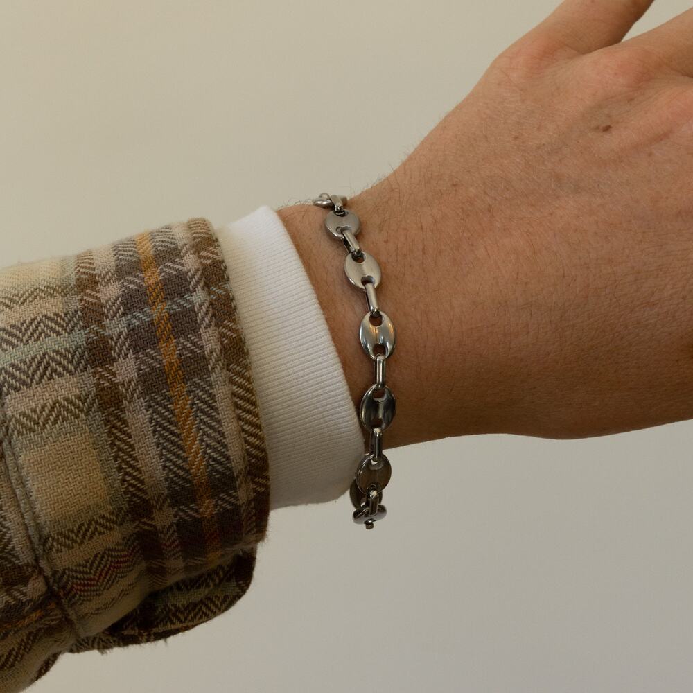 Silver Stainless Steel Oval Link Bracelet - Picture 3 of 11